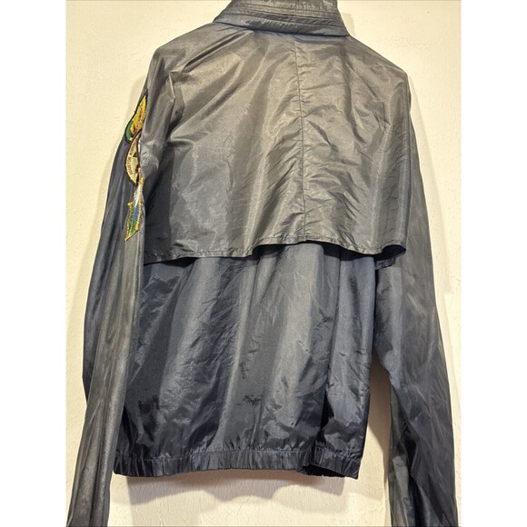 LL Bean Men L Windbreaker Jacket Hood Zip Pockets Blue Vent Back Vintage Patches - Picture 7 of 8